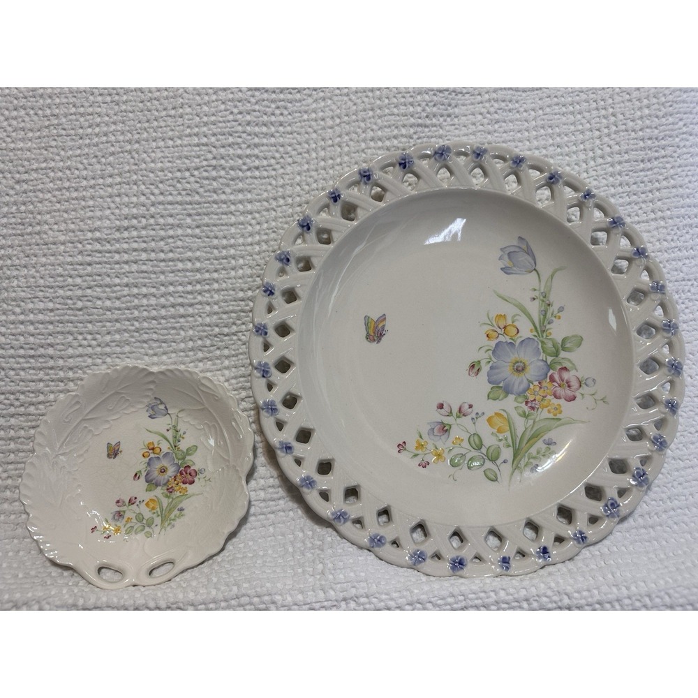 Vintage Japan Floral Butterfly Plate Candy Dish MSK Chef de Paris Set of 2
